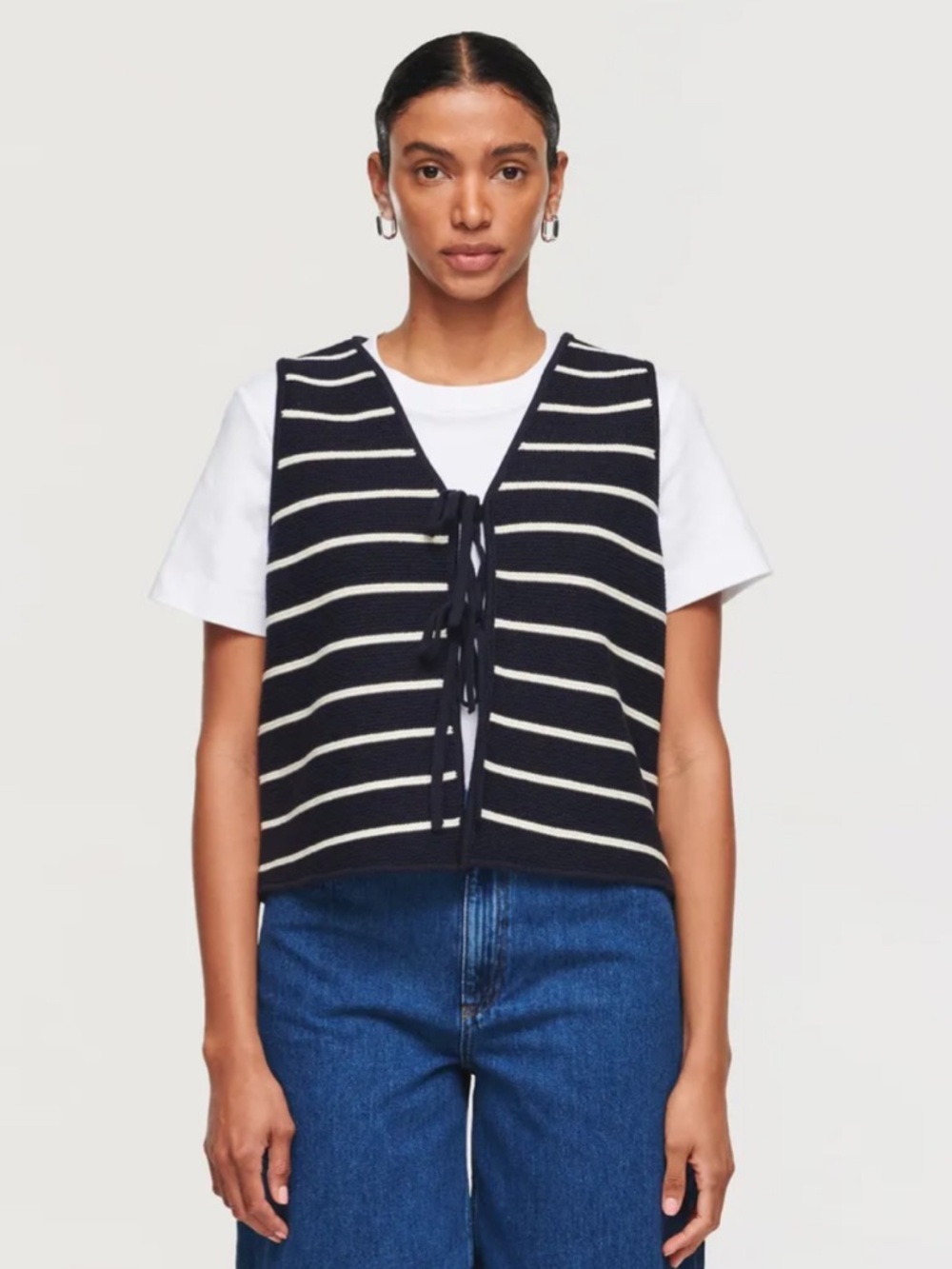 Align Striped Navy Tie-Front Knit Vest